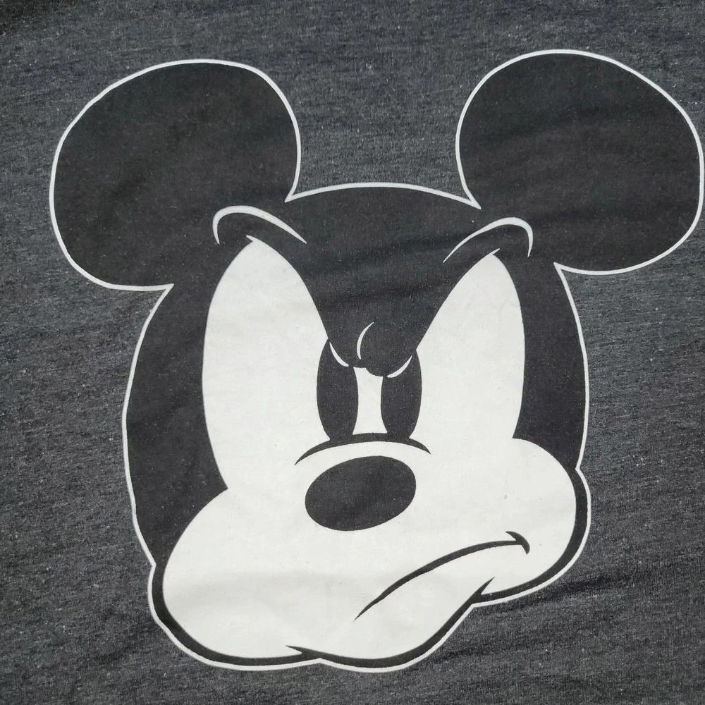 Disney Mickey Mouse Grumpy Face Graphic T-Shirt Mens 3X Gray Varsity Striped